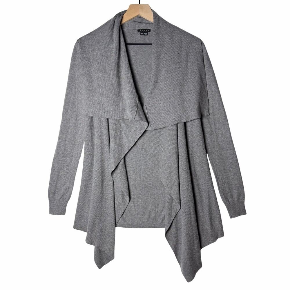 Theory Gray Shawl Cashmere Cotton Blend Cardigan Sweater Womens Petite Size S